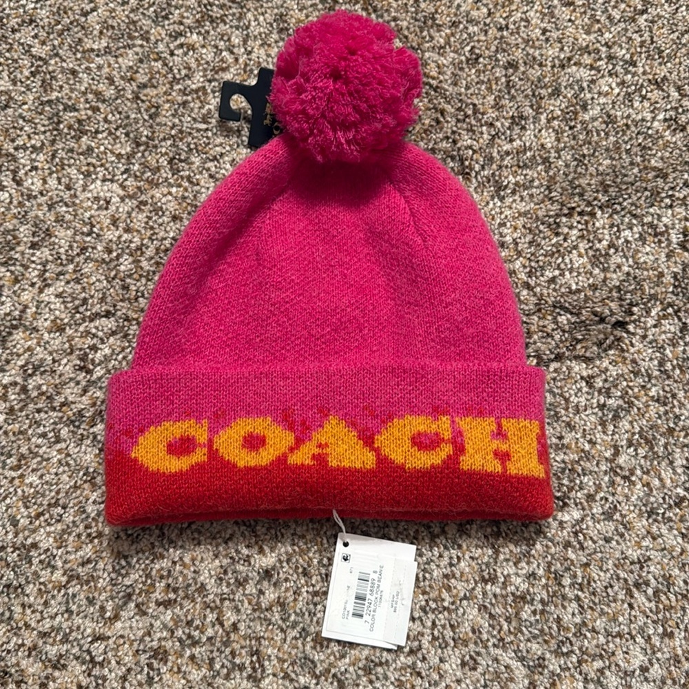 COACH winter beanie hat with Pom